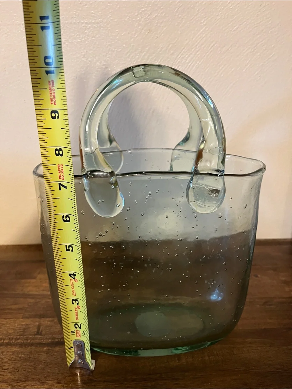 Glass Purse Vase in Light Green